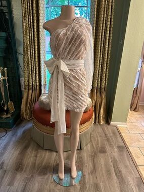 For Love And Lemons White Lace One-Shoulder dress